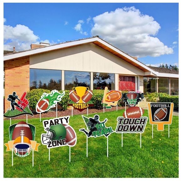 Football Yard Sign with Stakes,10 pcs.,Sports Yard Decorations Footballs Outdoor - Picture 1 of 4